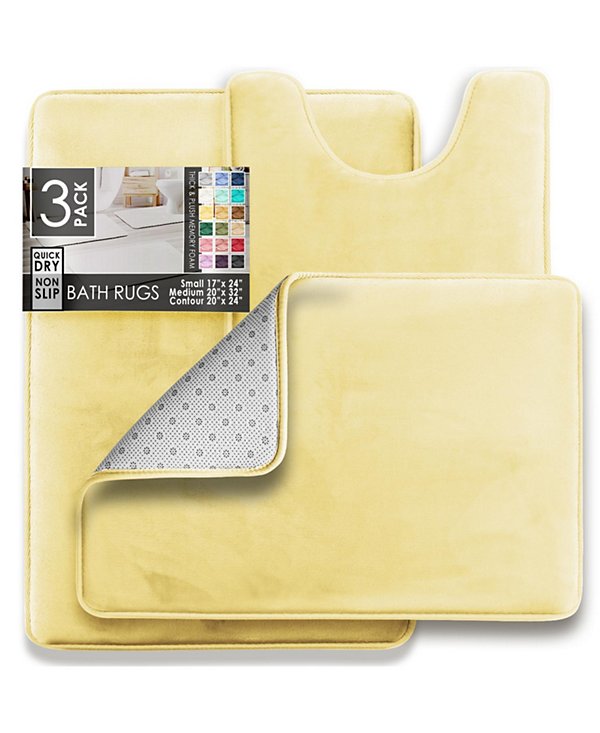 3 Piece Ultra Soft Non-Slip Plush Memory Foam Bath Rug Set - Small, Large & Contour