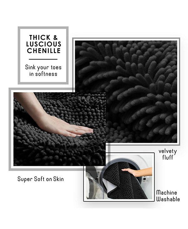 Ultra Soft Non-Slip Chenille Bath Rug - Quick Dry, Machine Washable - Small 17”x24”